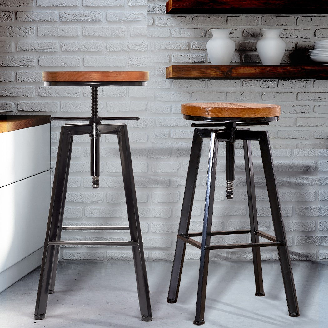 Levede Industrial Kitchen Stool - Wooden Barstools